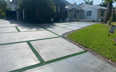 Modern Concrete and Turf Driveway